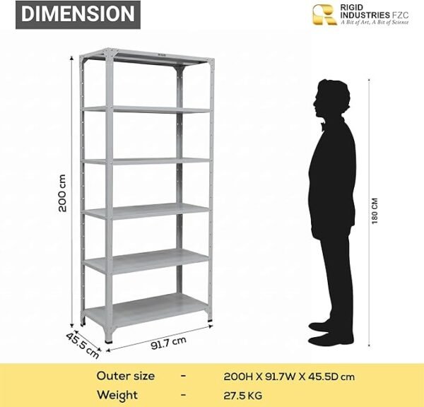 2000mm RIGID Metal Slotted Angle Racks Shelves With 5 Level | Grey color