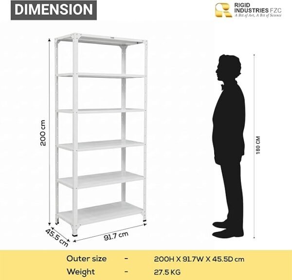 2500mm RIGID Metal Slotted Angle Racks Shelves with 5 level | white Color