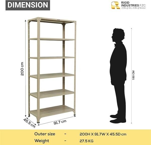 2000mm RIGID Metal Slotted Angle Racks Shelves With 5 Level | Beige Color