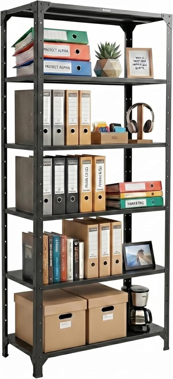 2500mm RIGID Metal Slotted Angle Racks Shelves with 5 level | Black Color