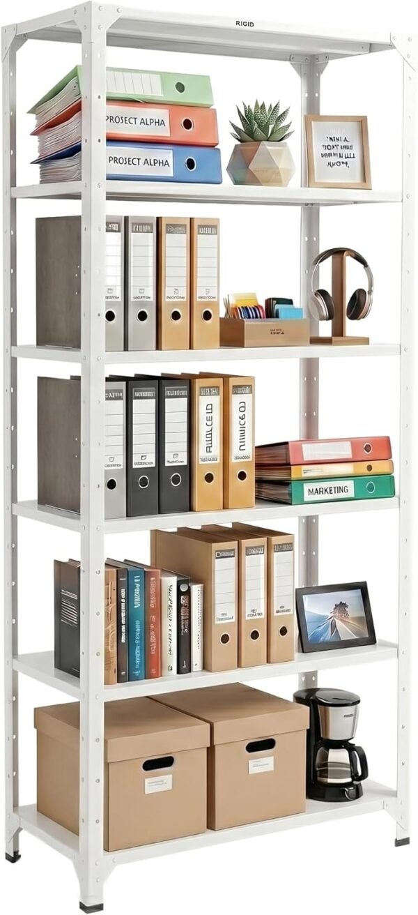 2500mm RIGID Metal Slotted Angle Racks Shelves with 5 level | white Color