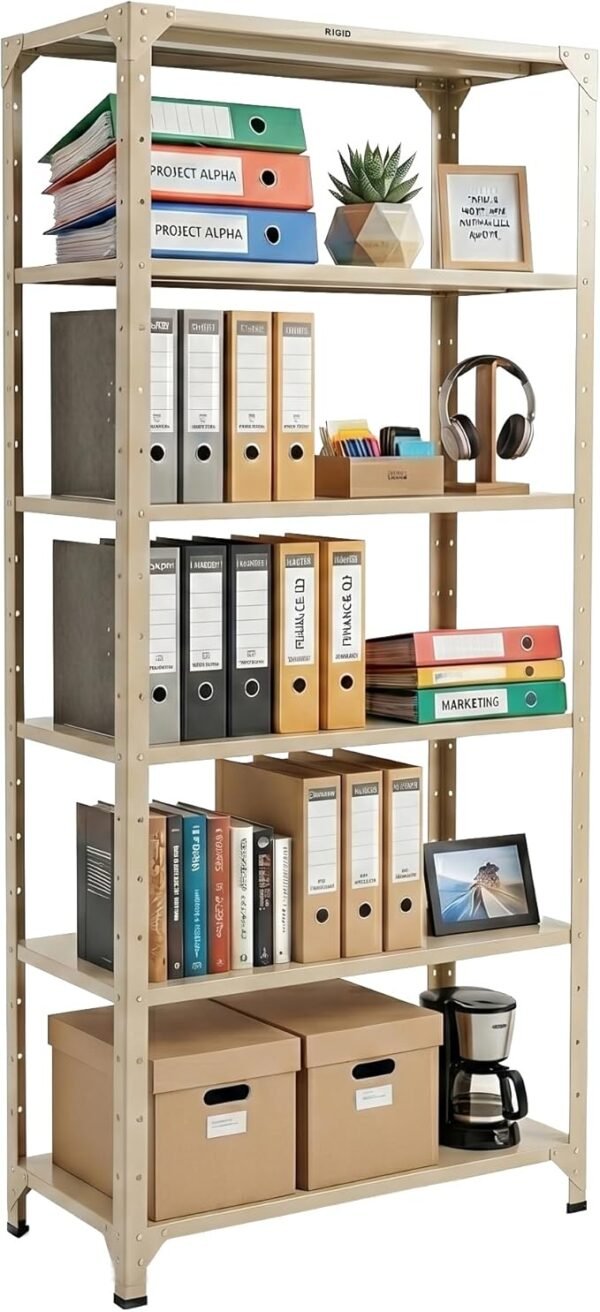 2000mm RIGID Metal Slotted Angle Racks Shelves With 5 Level | Beige Color