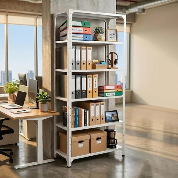 2500mm RIGID Metal Slotted Angle Racks Shelves with 5 level | white Color