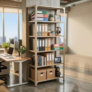 2000mm RIGID Metal Slotted Angle Racks Shelves With 5 Level | Beige Color