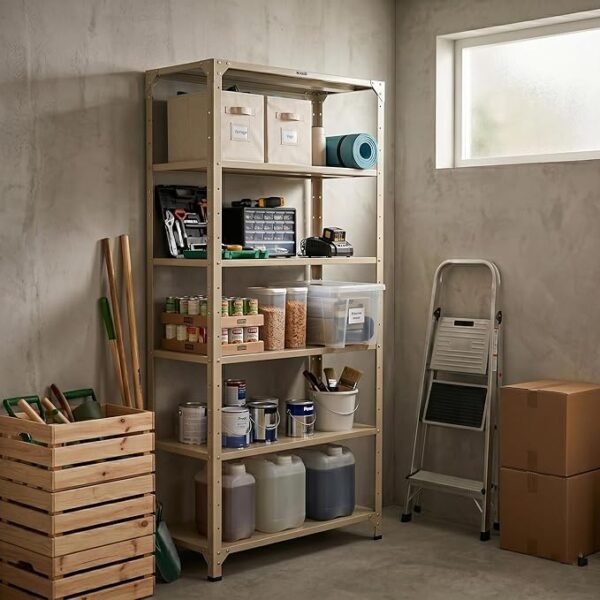 2000mm RIGID Metal Slotted Angle Racks Shelves With 5 Level | Beige Color