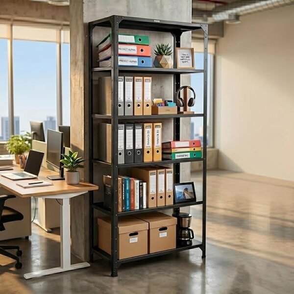 2500mm RIGID Metal Slotted Angle Racks Shelves with 5 level | Black Color