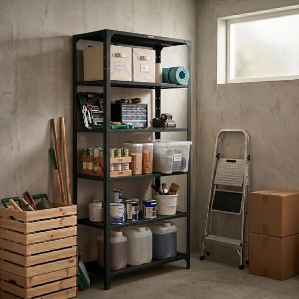 2500mm RIGID Metal Slotted Angle Racks Shelves with 5 level | Black Color